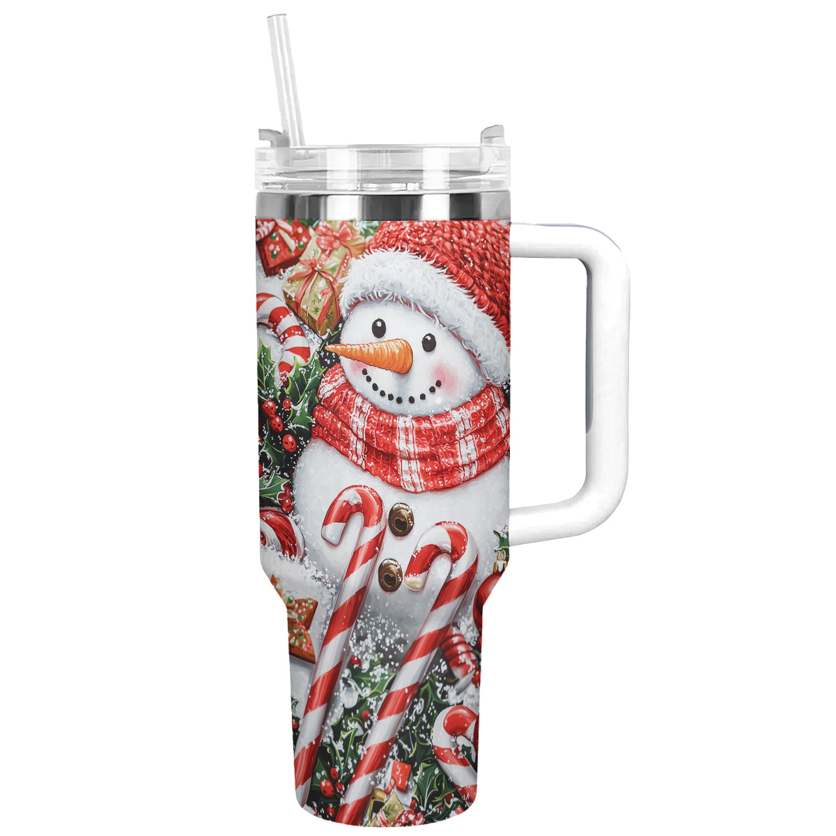 Festive Snowman Christmas Custom Stanley Cup 40 oz 30 oz Tumbler With Handle
