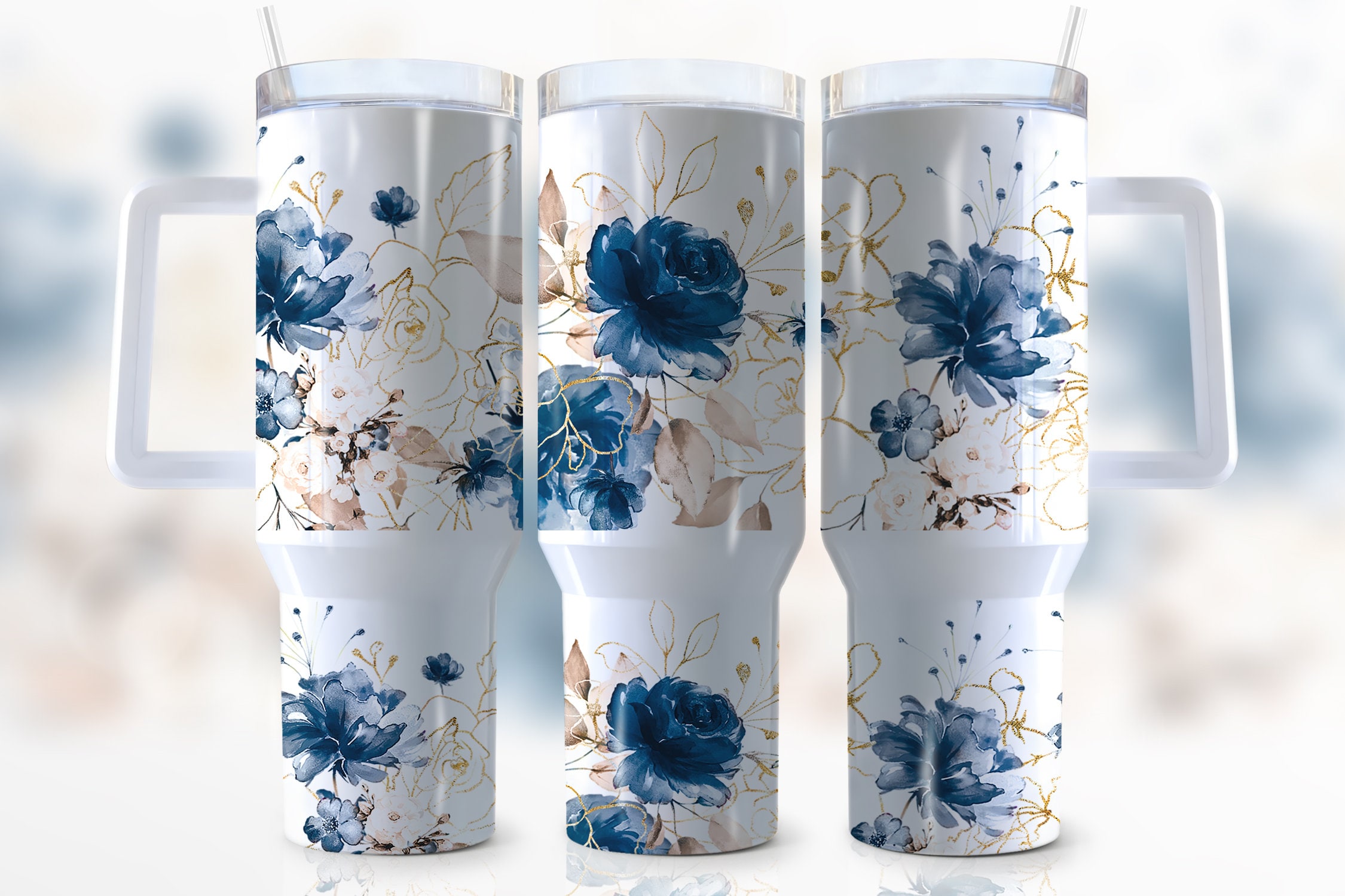 Floral Custom Stanley Cup 40 oz 30 oz Tumbler With Handle