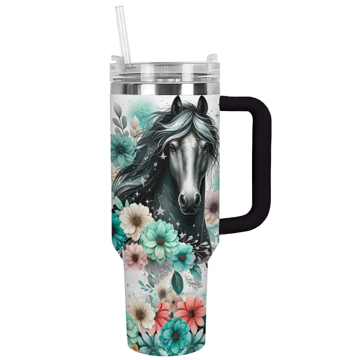 Floral Dark Horse Custom Stanley Cup 40 oz 30 oz Tumbler With Handle