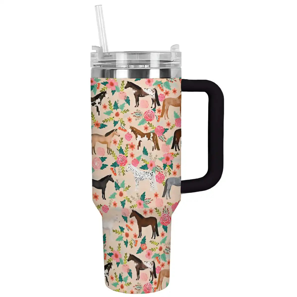 Floral Horses Custom Stanley Cup 40 oz 30 oz Tumbler With Handle