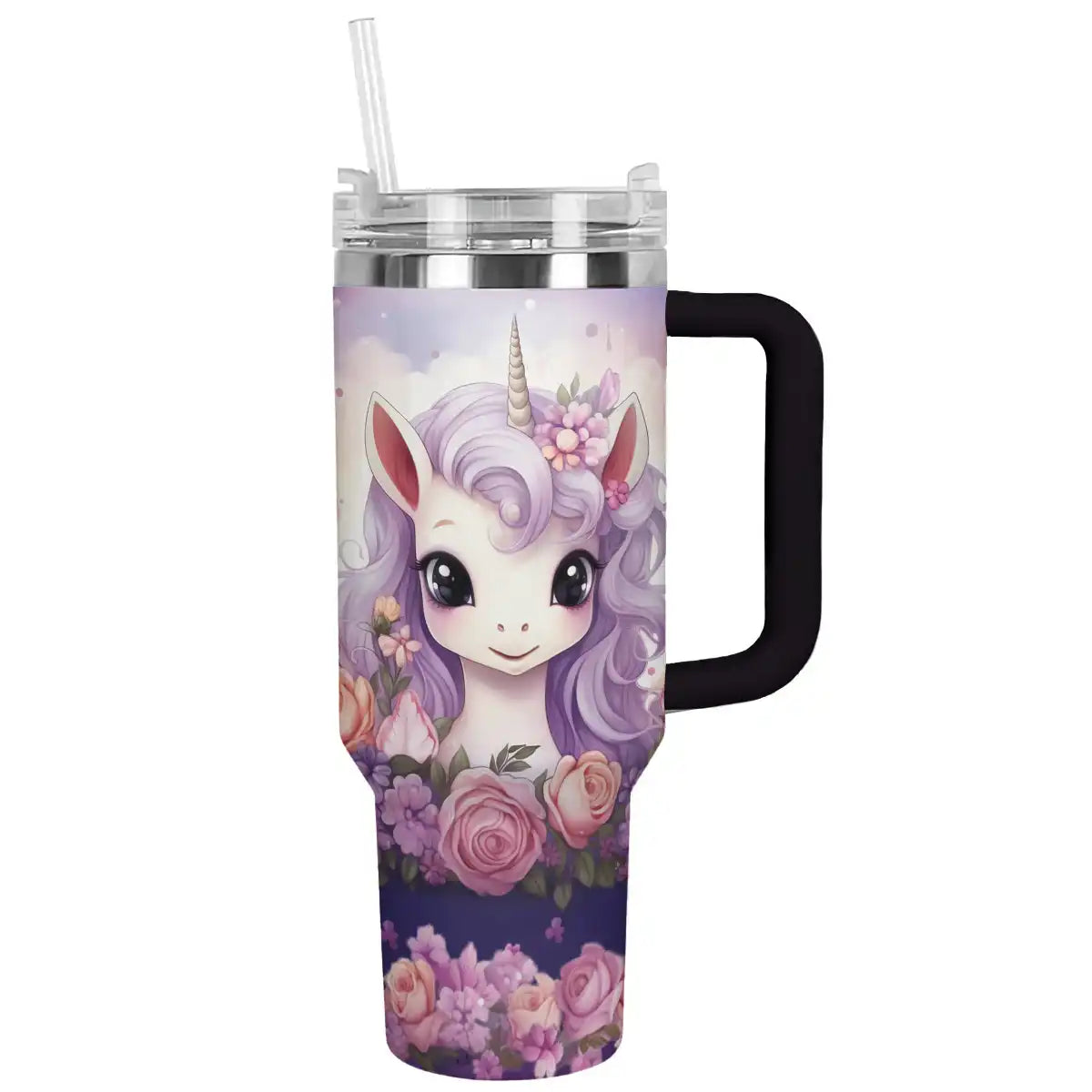 Floral Unicorn Custom Stanley Cup 40 oz 30 oz Tumbler With Handle