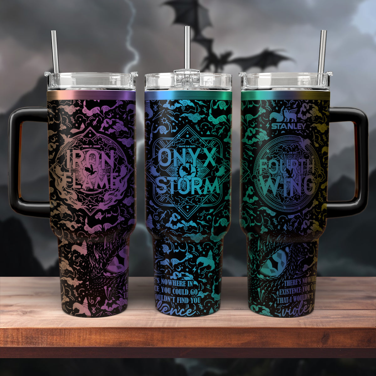 Fourth Wing Iron Flame Onyx Storm Custom Stanley Cup 40 oz 30 oz Tumbler With Handle