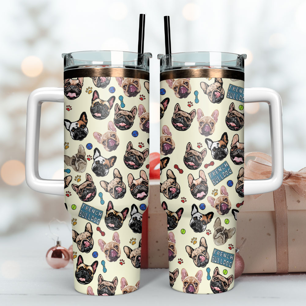 French Bull Dog Artwork Custom Stanley Cup 40 oz 30 oz Tumbler With Handle
