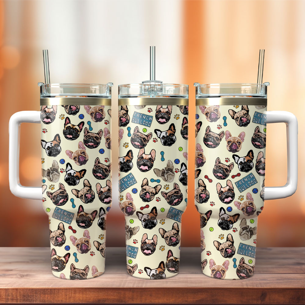 French Bull Dog Artwork Custom Stanley Cup 40 oz 30 oz Tumbler With Handle
