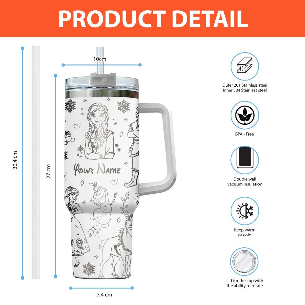 Frozen Disney Cartoon Custom Stanley Cup 40 oz 30 oz Tumbler With Handle