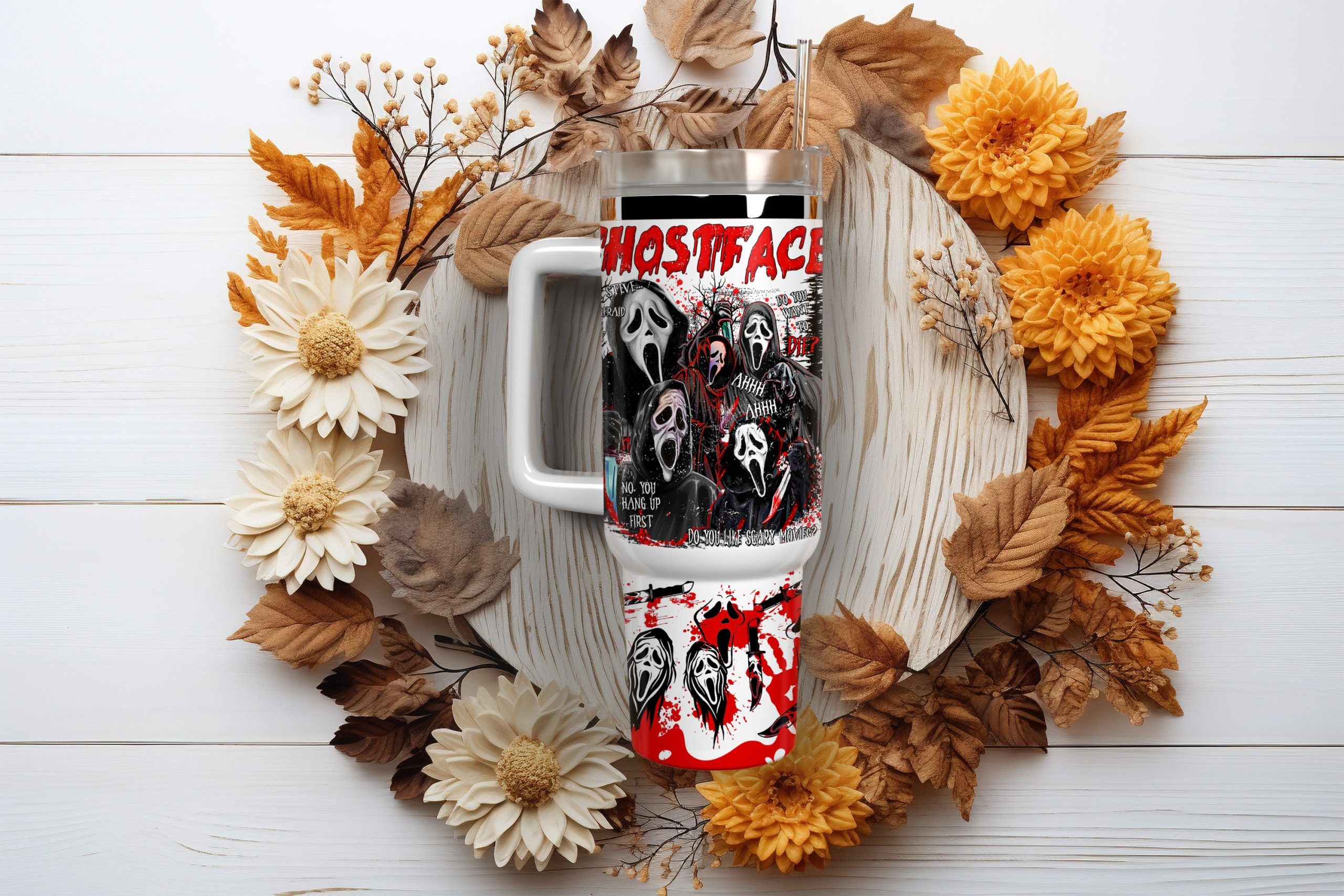 Ghostface Scream Movies Custom Stanley Cup 40 oz 30 oz Tumbler With Handle