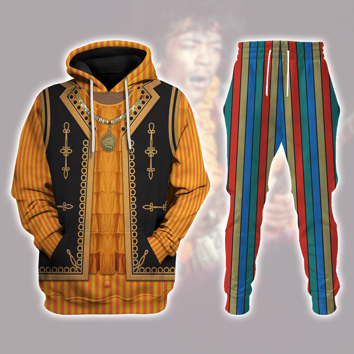 Guitar Burning Outfit Jimi Hendrix Costume Hoodie Sweatshirt T-Shirt Sweatpants Tracksuit - Stormmerch Exclusive