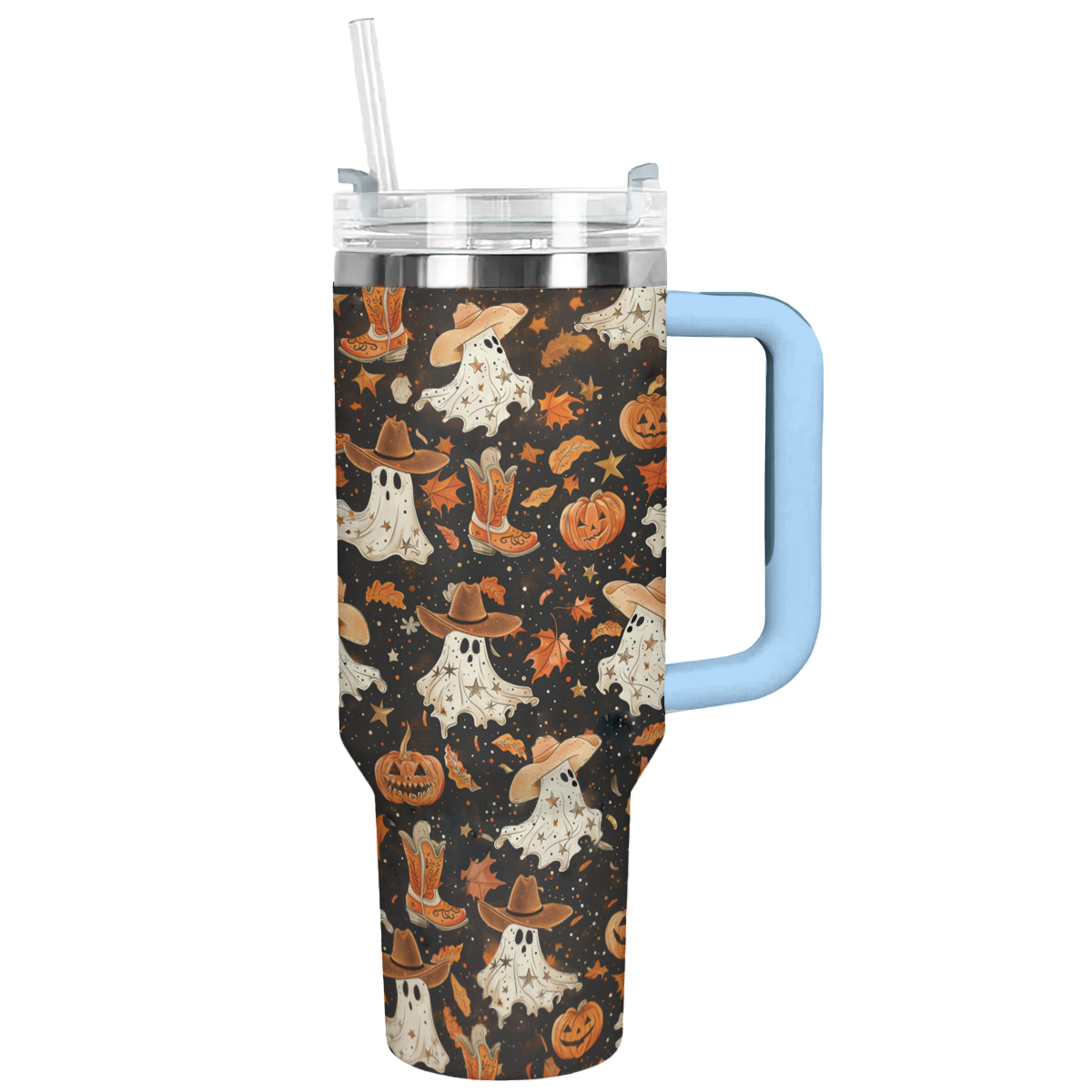 Halloween Brown Ghostly Cowboy Custom Stanley Cup 40 oz 30 oz Tumbler With Handle