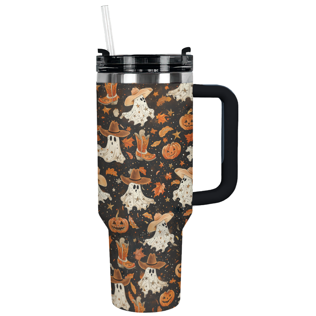 Halloween Brown Ghostly Cowboy Custom Stanley Cup 40 oz 30 oz Tumbler With Handle