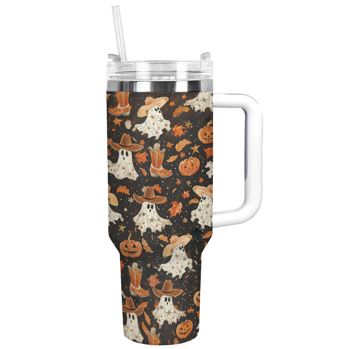 Halloween Brown Ghostly Cowboy Custom Stanley Cup 40 oz 30 oz Tumbler With Handle