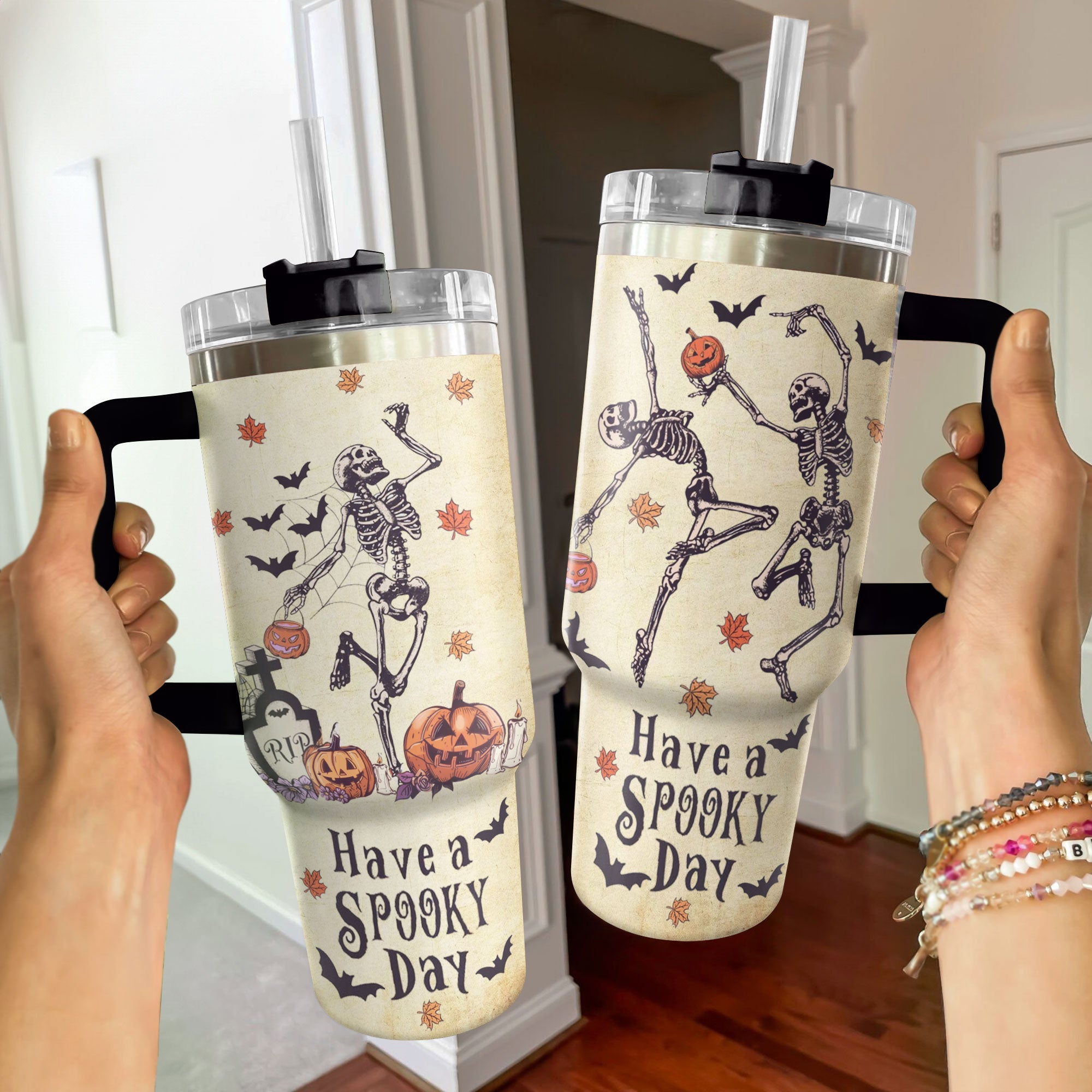 Halloween Spooky Skeleton Custom Stanley Cup 40 oz 30 oz Tumbler With Handle