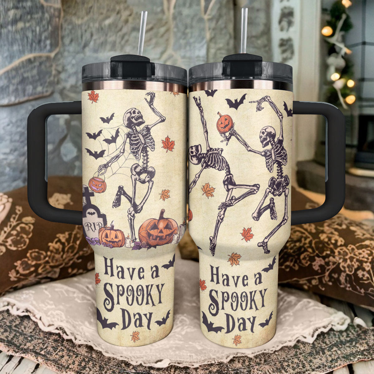 Halloween Spooky Skeleton Custom Stanley Cup 40 oz 30 oz Tumbler With Handle