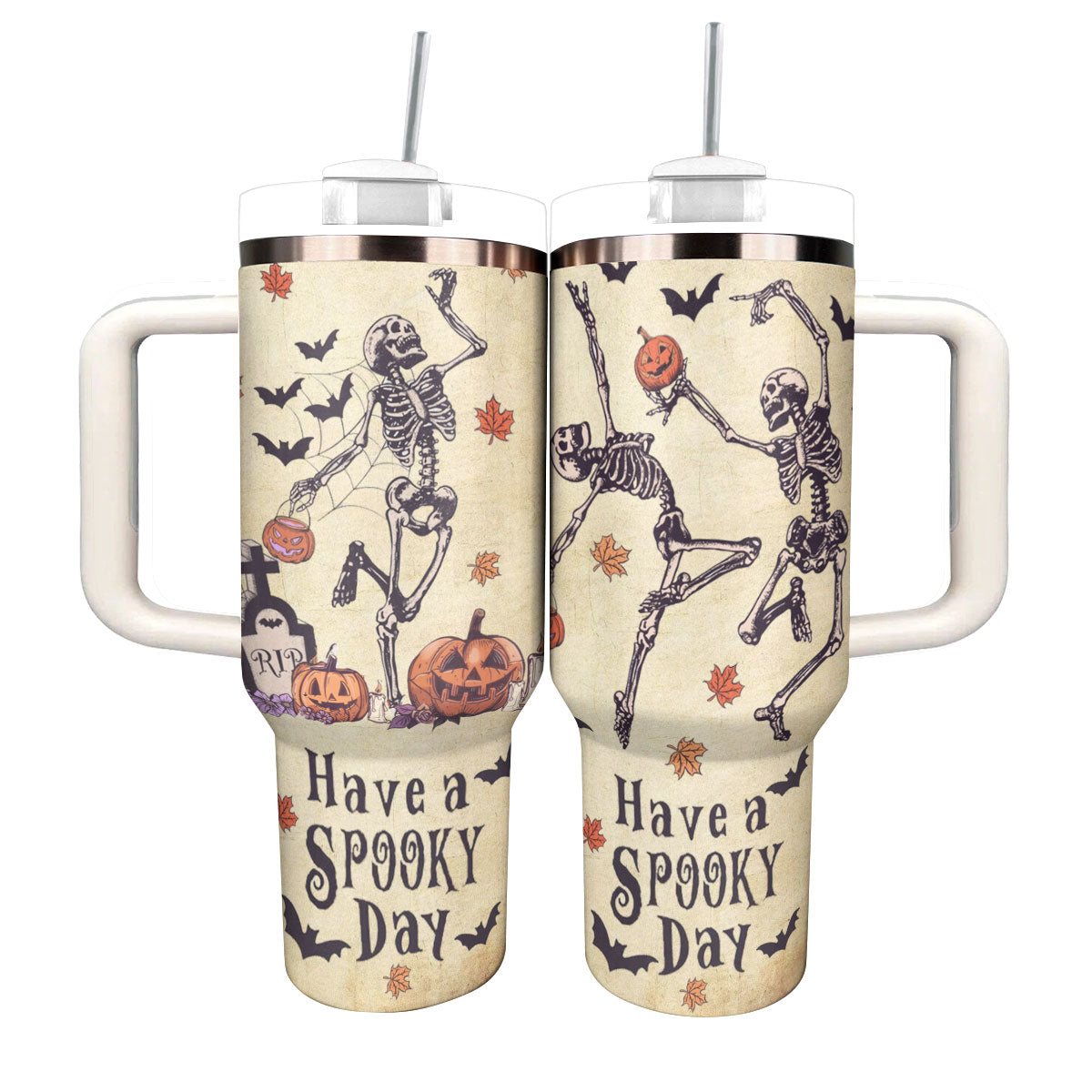 Halloween Spooky Skeleton Custom Stanley Cup 40 oz 30 oz Tumbler With Handle