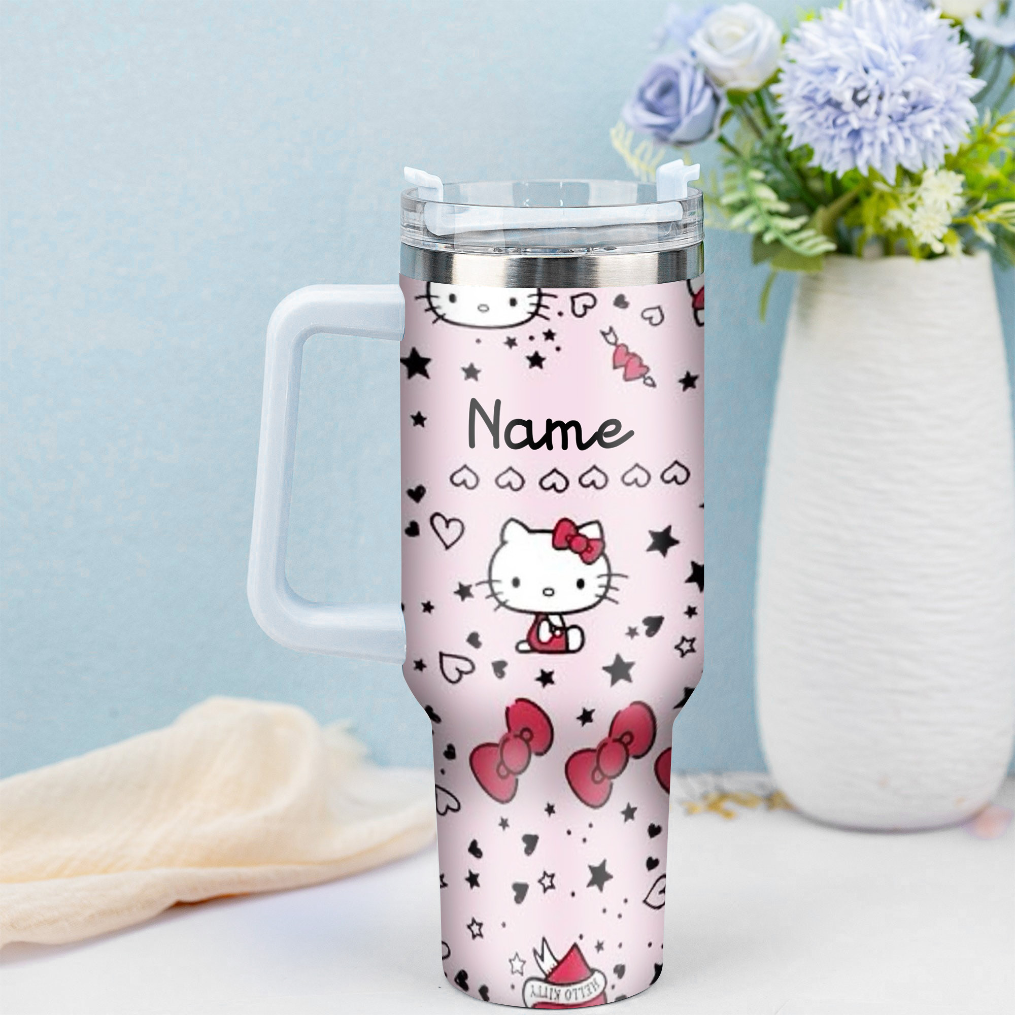 Hello Kitty Cartoon Custom Stanley Cup 40 oz 30 oz Tumbler With Handle
