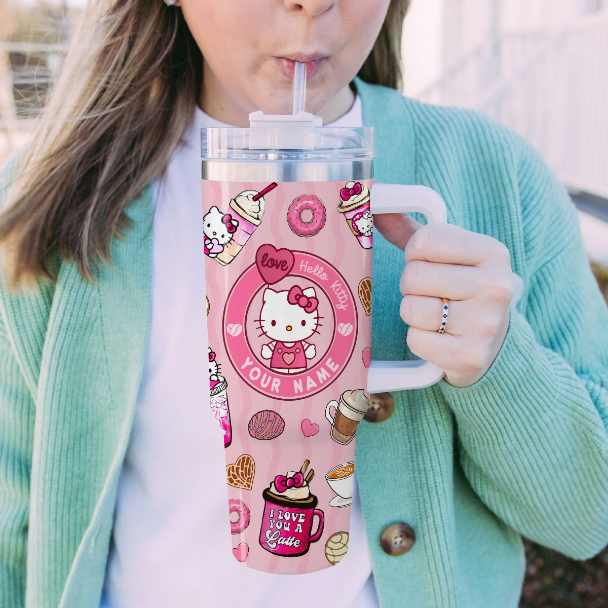 Hello Kitty Cartoon Custom Stanley Cup 40 oz 30 oz Tumbler With Handle