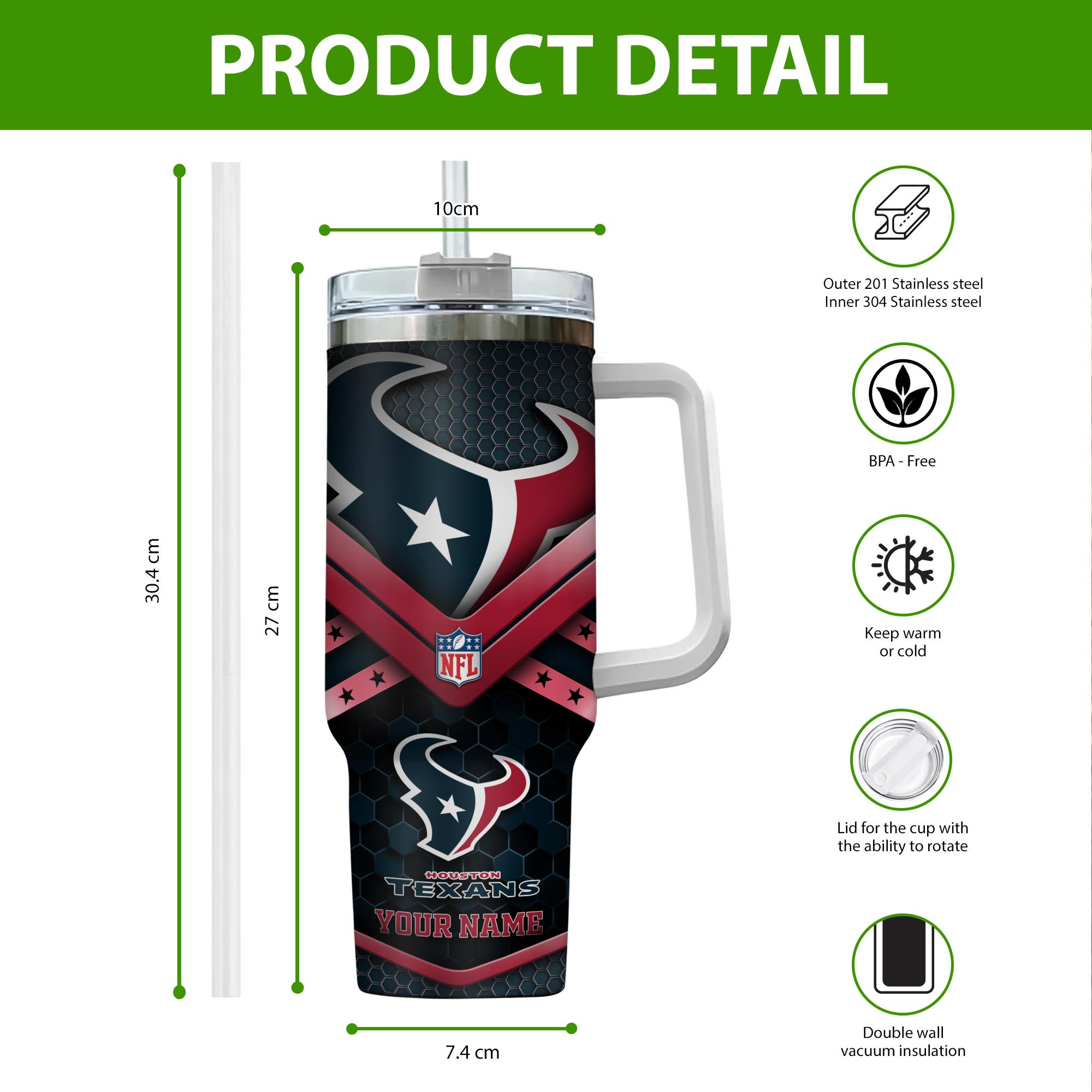 Houston Texans NFL Custom Stanley Cup 40 oz 30 oz Tumbler With Handle