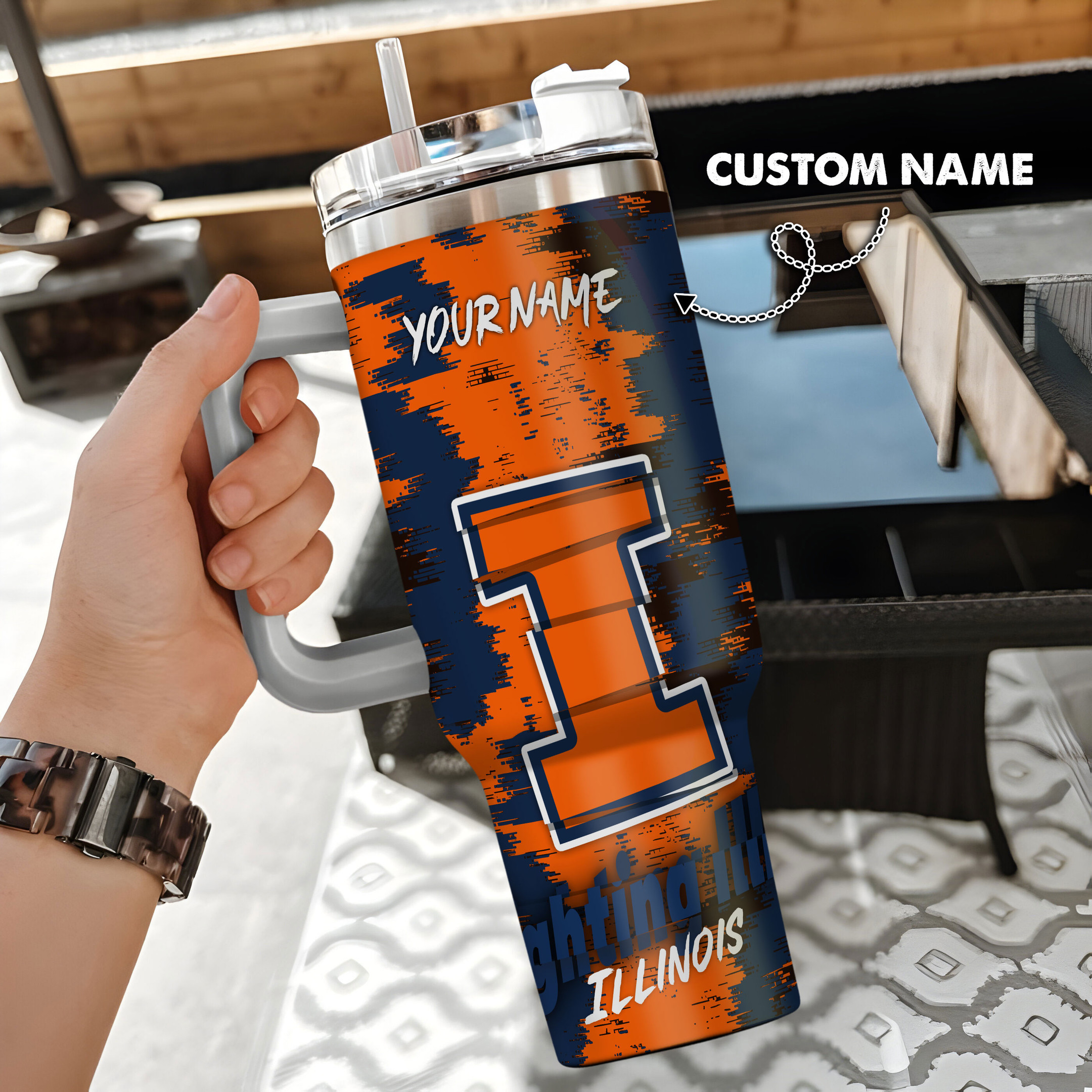 Illinois Fighting Illini NCAA Custom Stanley Cup 40 oz 30 oz Tumbler With Handle