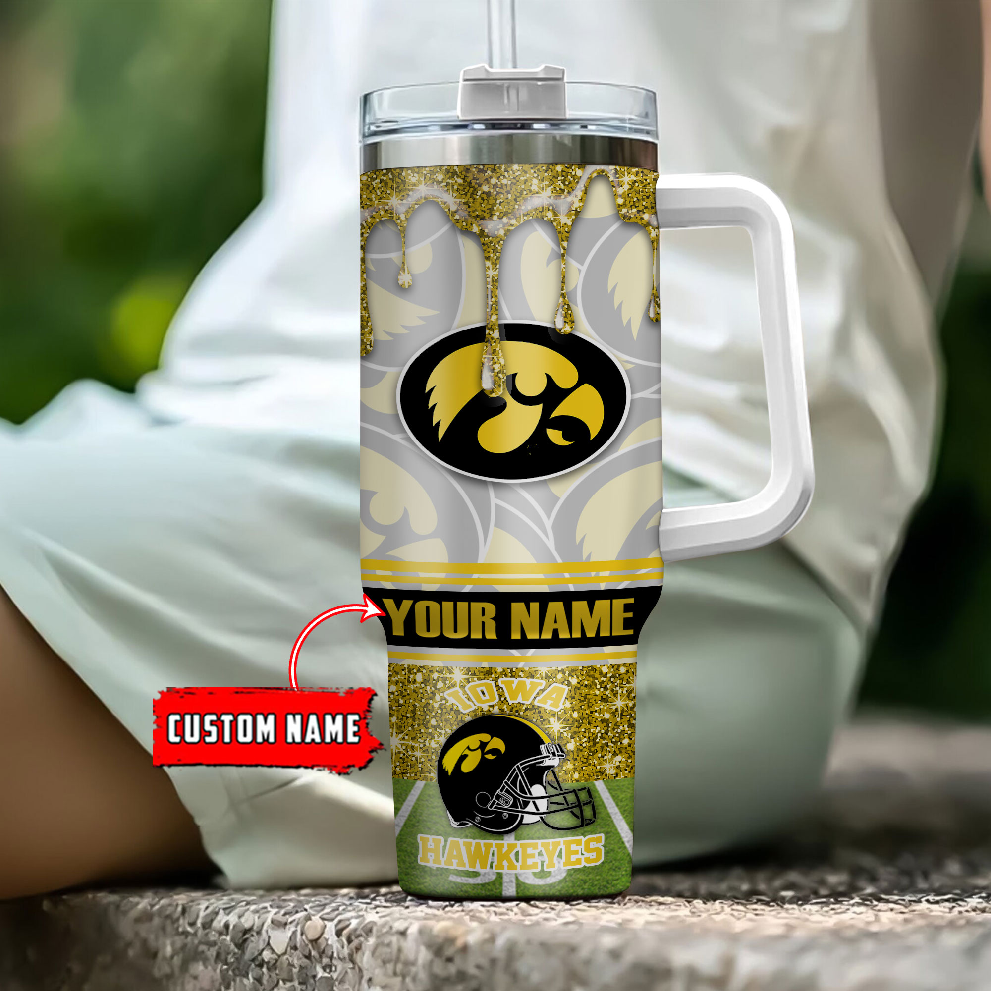 Iowa Hawkeyes NCAA Glitter Custom Stanley Cup 40 oz 30 oz Tumbler With Handle