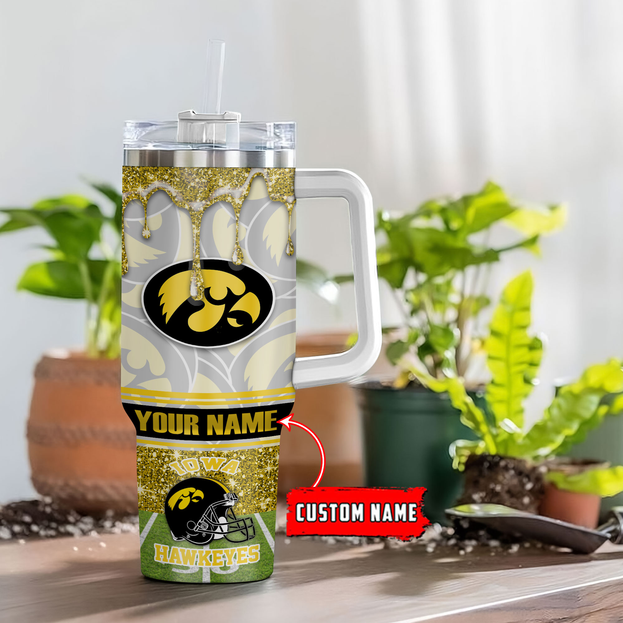 Iowa Hawkeyes NCAA Glitter Custom Stanley Cup 40 oz 30 oz Tumbler With Handle