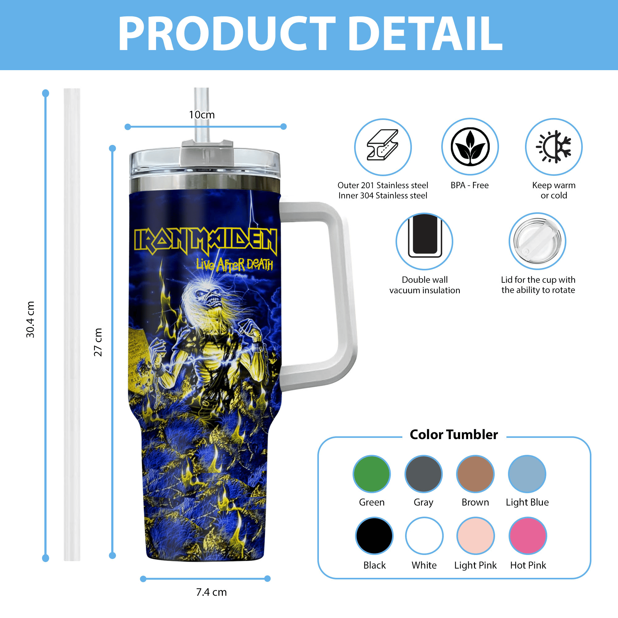 Iron Maiden Music Custom Stanley Cup 40 oz 30 oz Tumbler With Handle