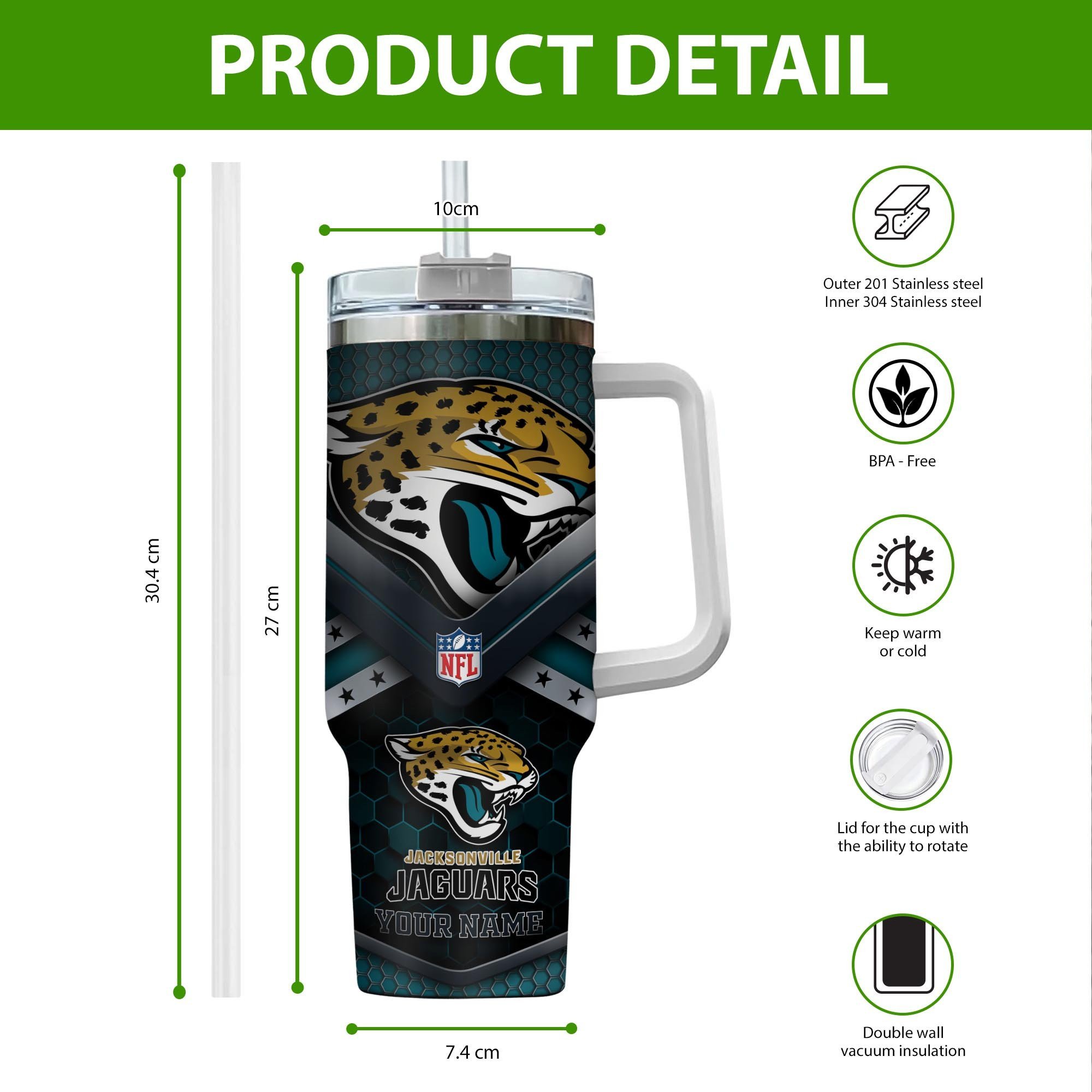 Jacksonville Jaguars NFL Custom Stanley Cup 40 oz 30 oz Tumbler With Handle