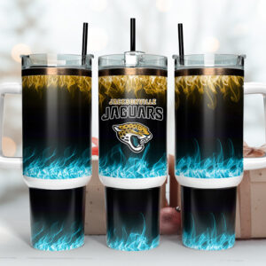 Jacksonville Jaguars NFL Fire Effect Custom Stanley Cup 40 oz 30 oz Tumbler With Handle