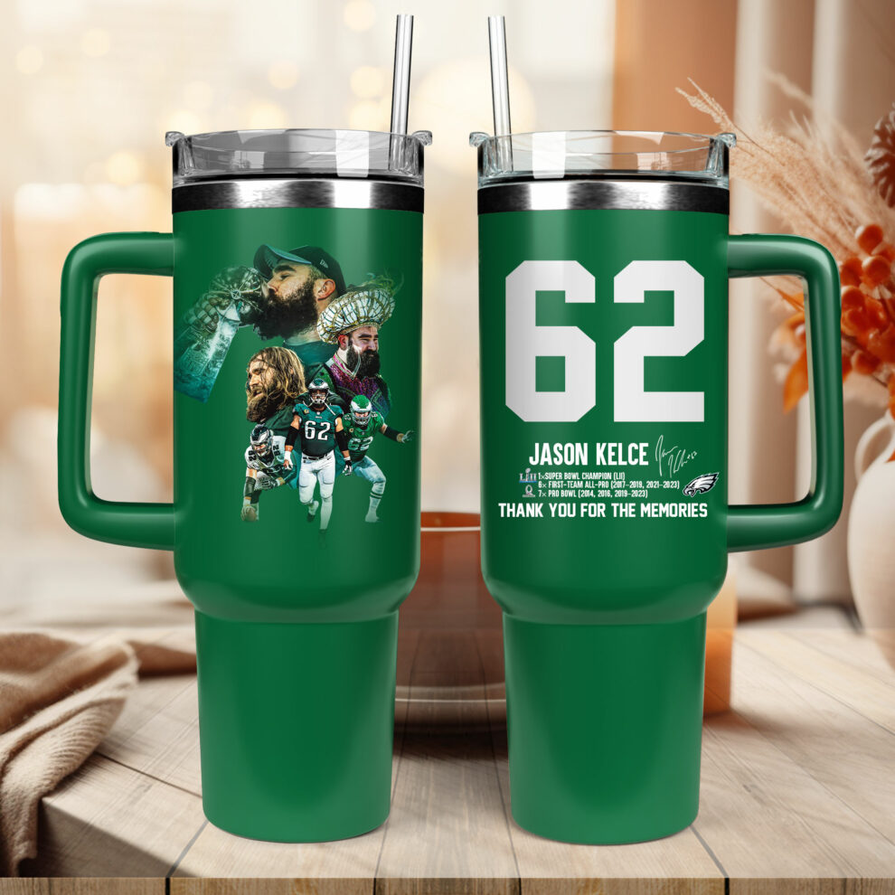 Jason Kelce 62 Tribute NFL Custom Stanley Cup 40 oz 30 oz Tumbler With Handle