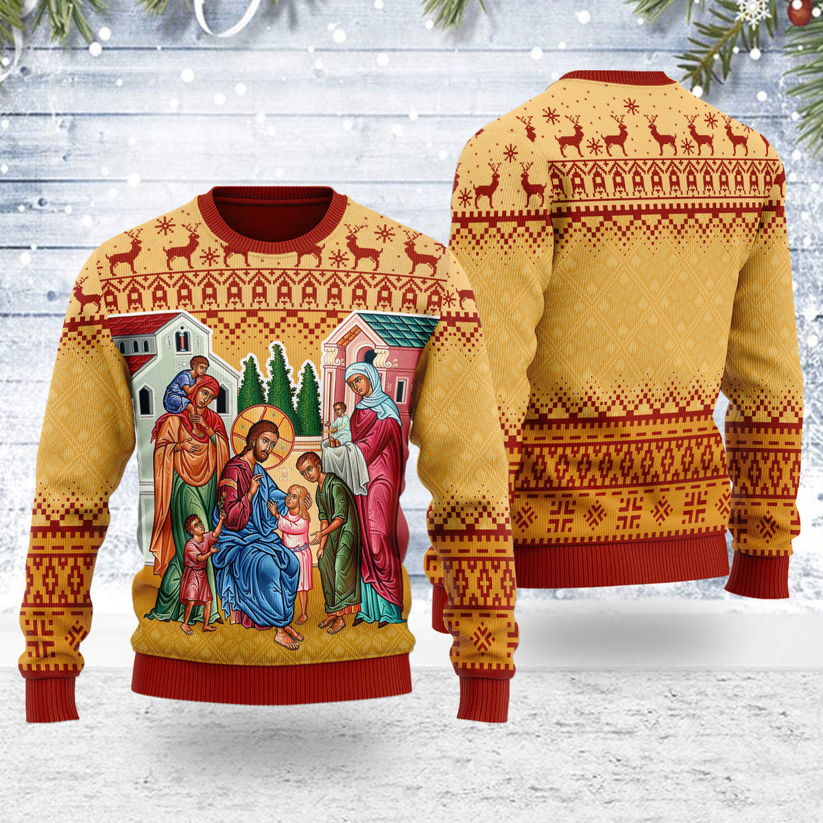 Jesus Christ and The Children Christmas Sweater - Stormmerch Exclusive