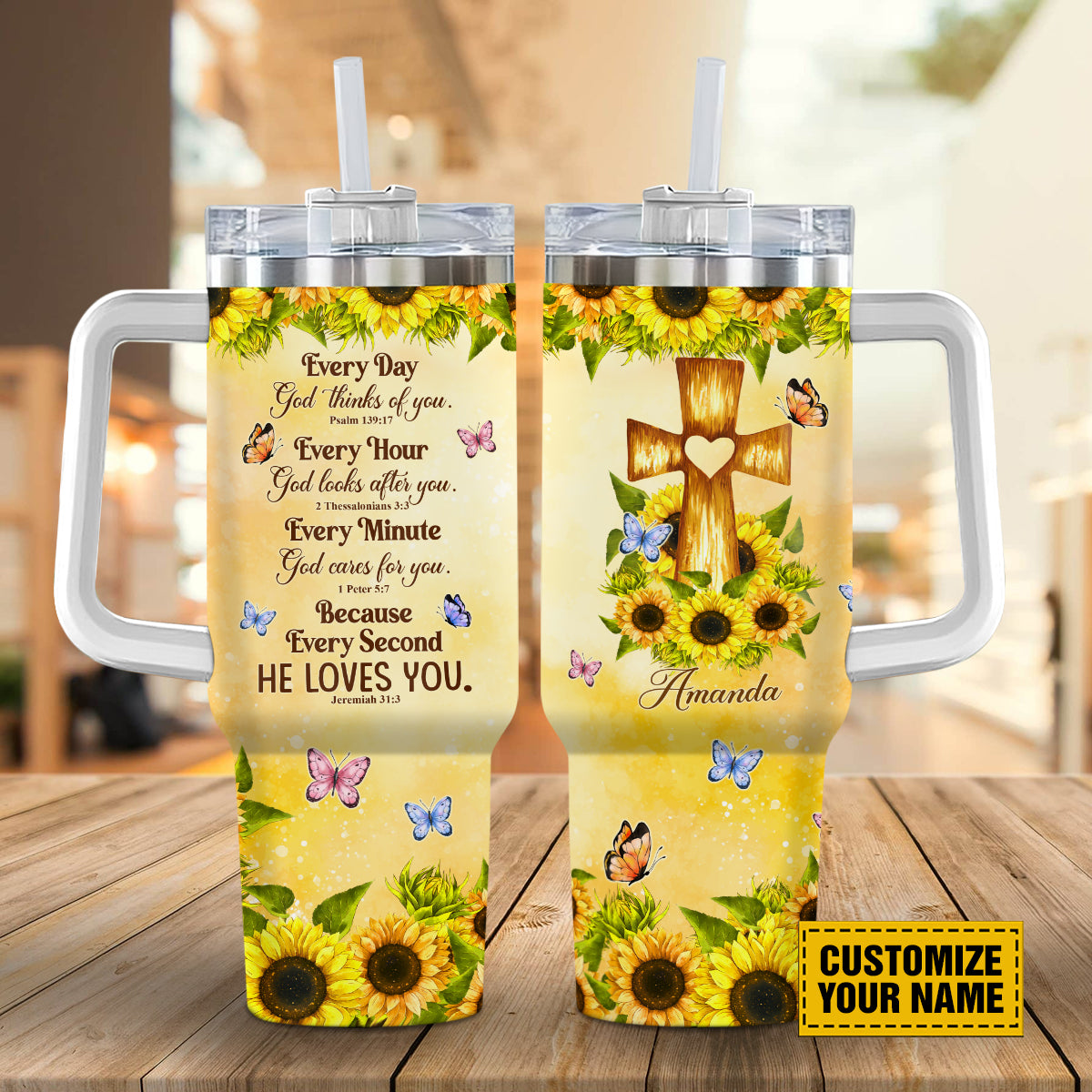 Jesus Cross Sunflower Custom Stanley Cup 40 oz 30 oz Tumbler With Handle