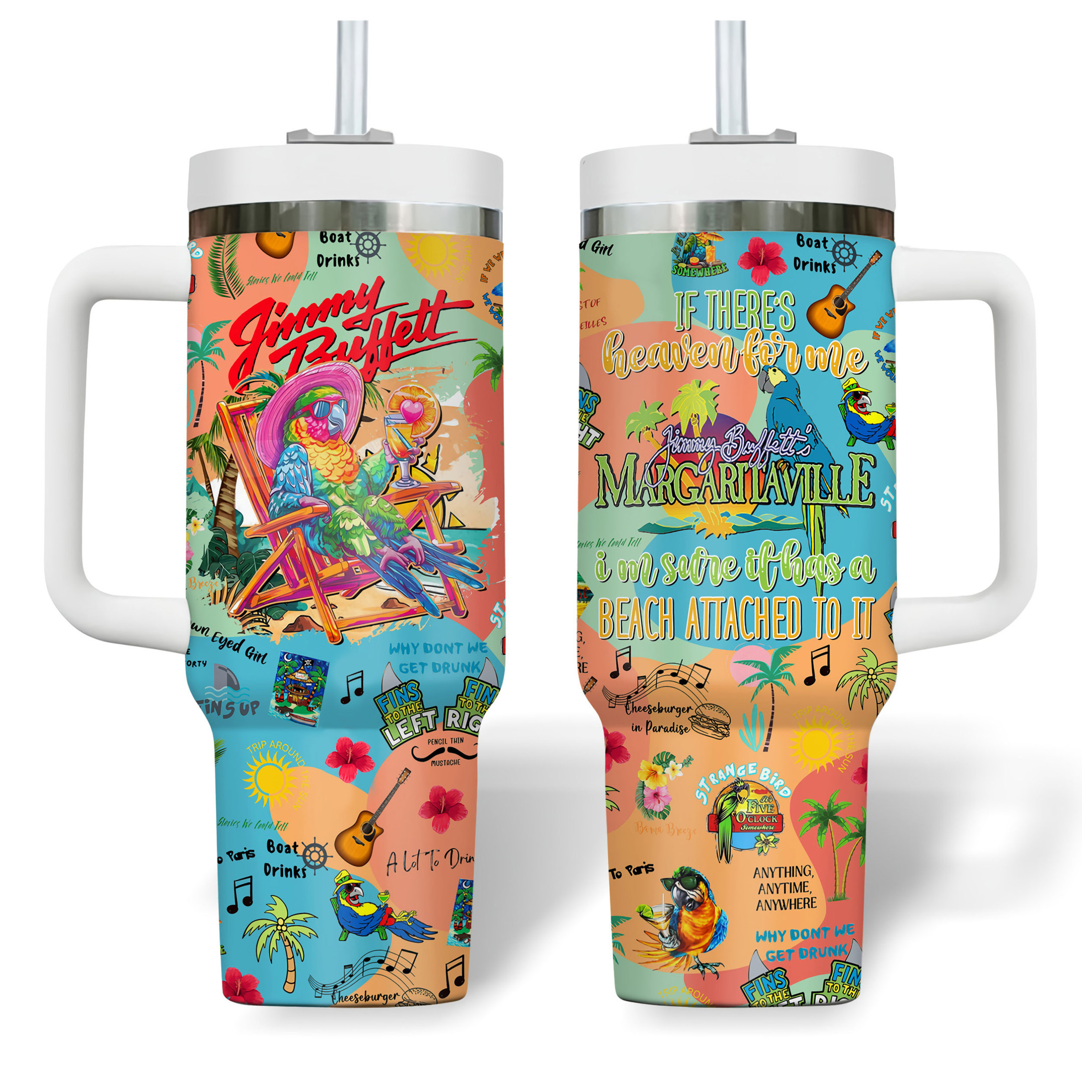 Jimmy Buffett Music Custom Stanley Cup 40 oz 30 oz Tumbler With Handle