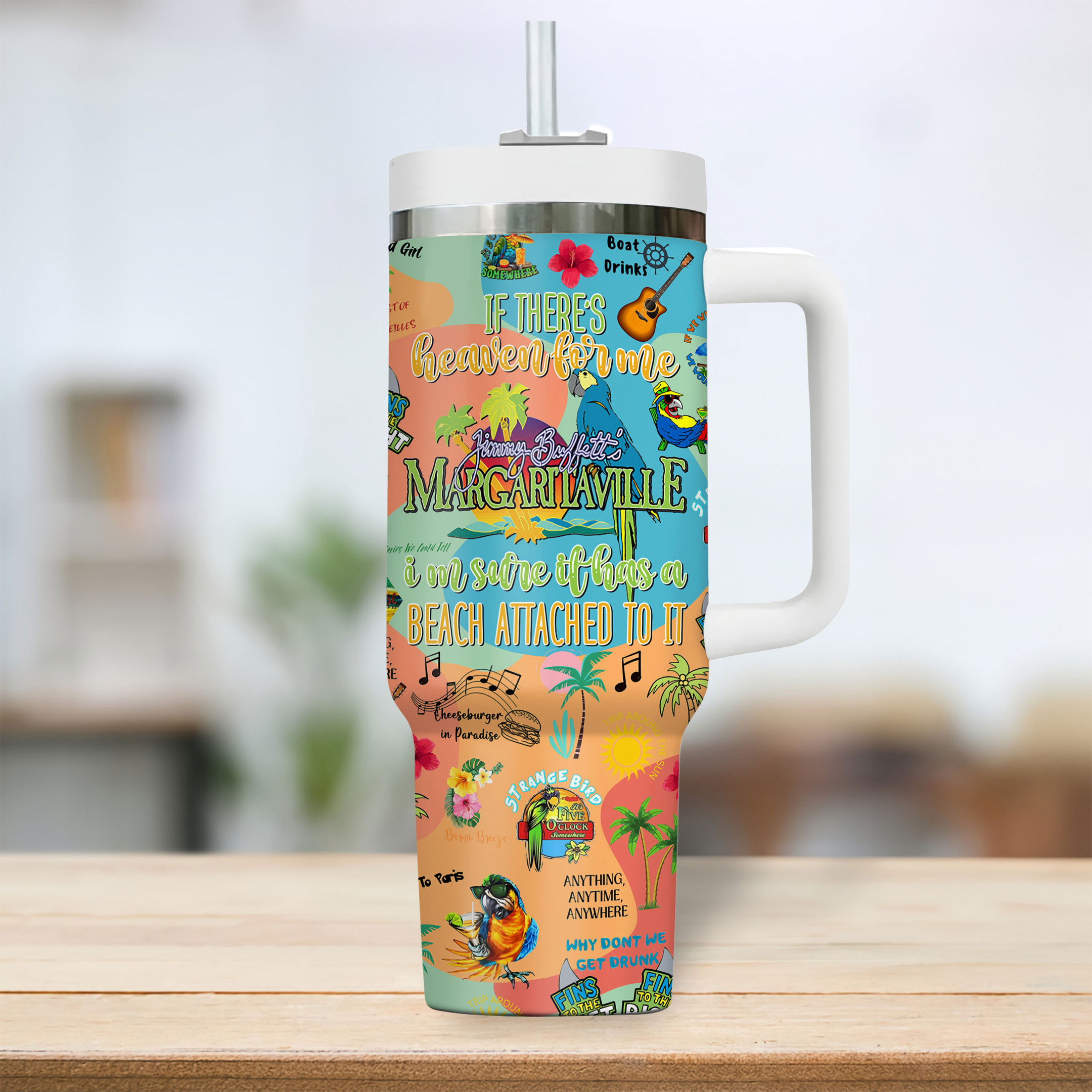 Jimmy Buffett Music Custom Stanley Cup 40 oz 30 oz Tumbler With Handle