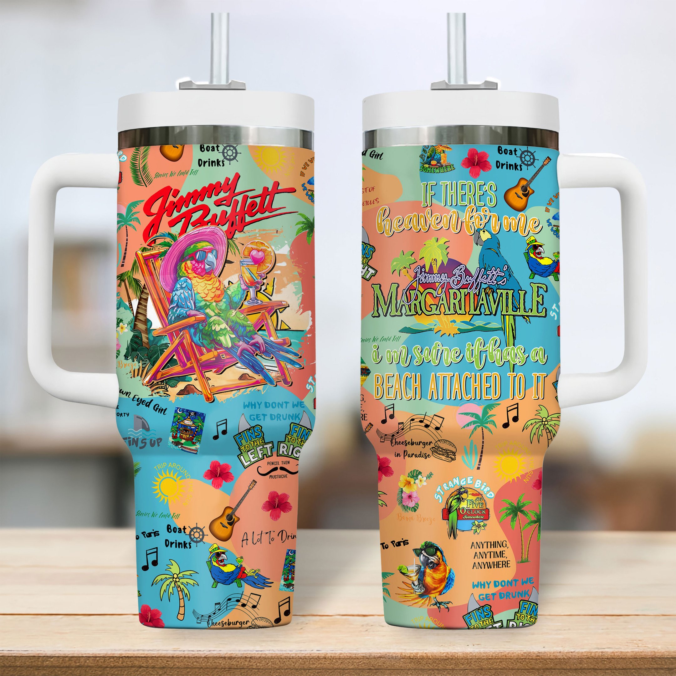 Jimmy Buffett Music Custom Stanley Cup 40 oz 30 oz Tumbler With Handle