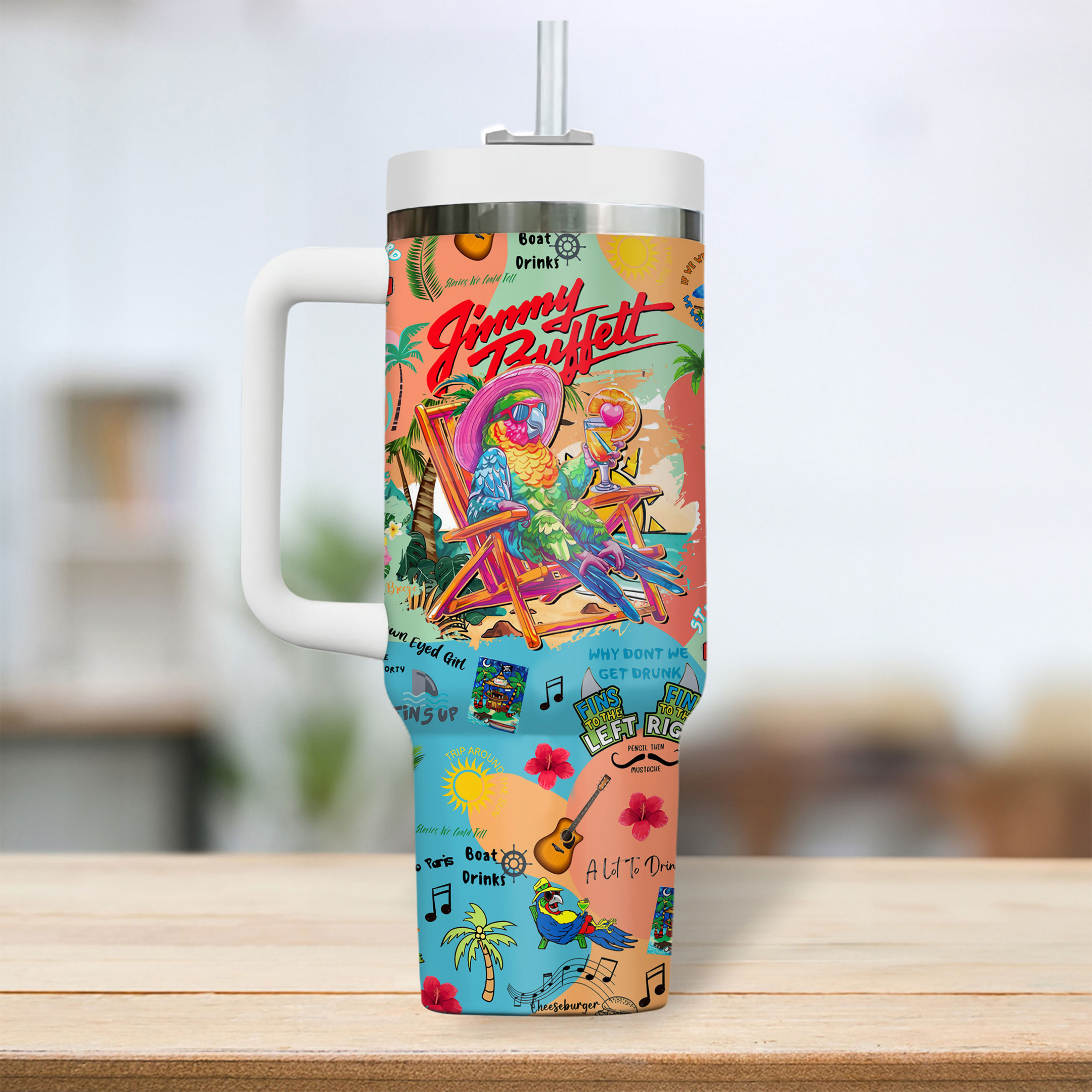 Jimmy Buffett Music Custom Stanley Cup 40 oz 30 oz Tumbler With Handle