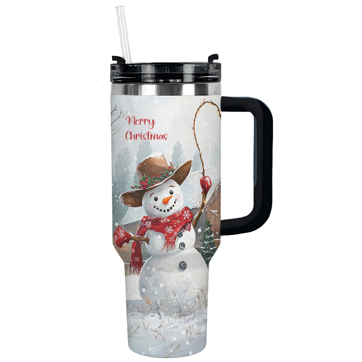 Joyful Cowboy Snowman Christmas Custom Stanley Cup 40 oz 30 oz Tumbler With Handle