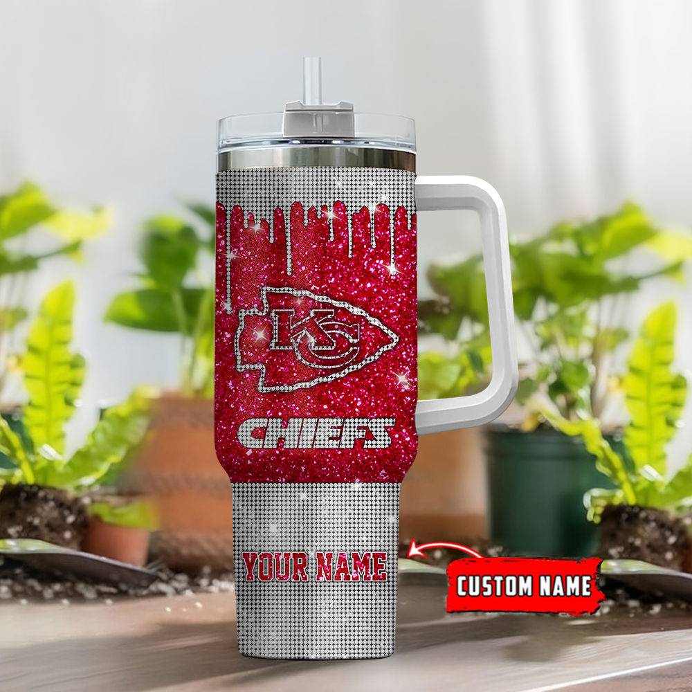 Kansas City Chiefs NFL Glitter and Diamonds Bling Custom Stanley Cup 40 oz 30 oz Tumbler With Handle