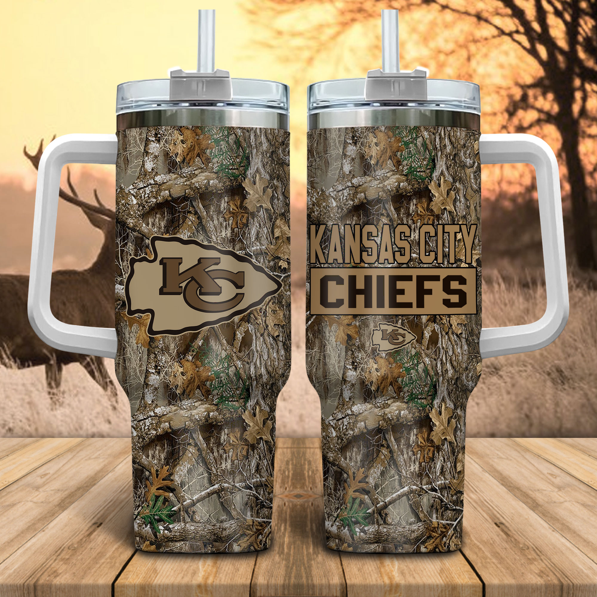 Kansas City Chiefs NFL Hunting Realtree Custom Stanley Cup 40 oz 30 oz Tumbler With Handle