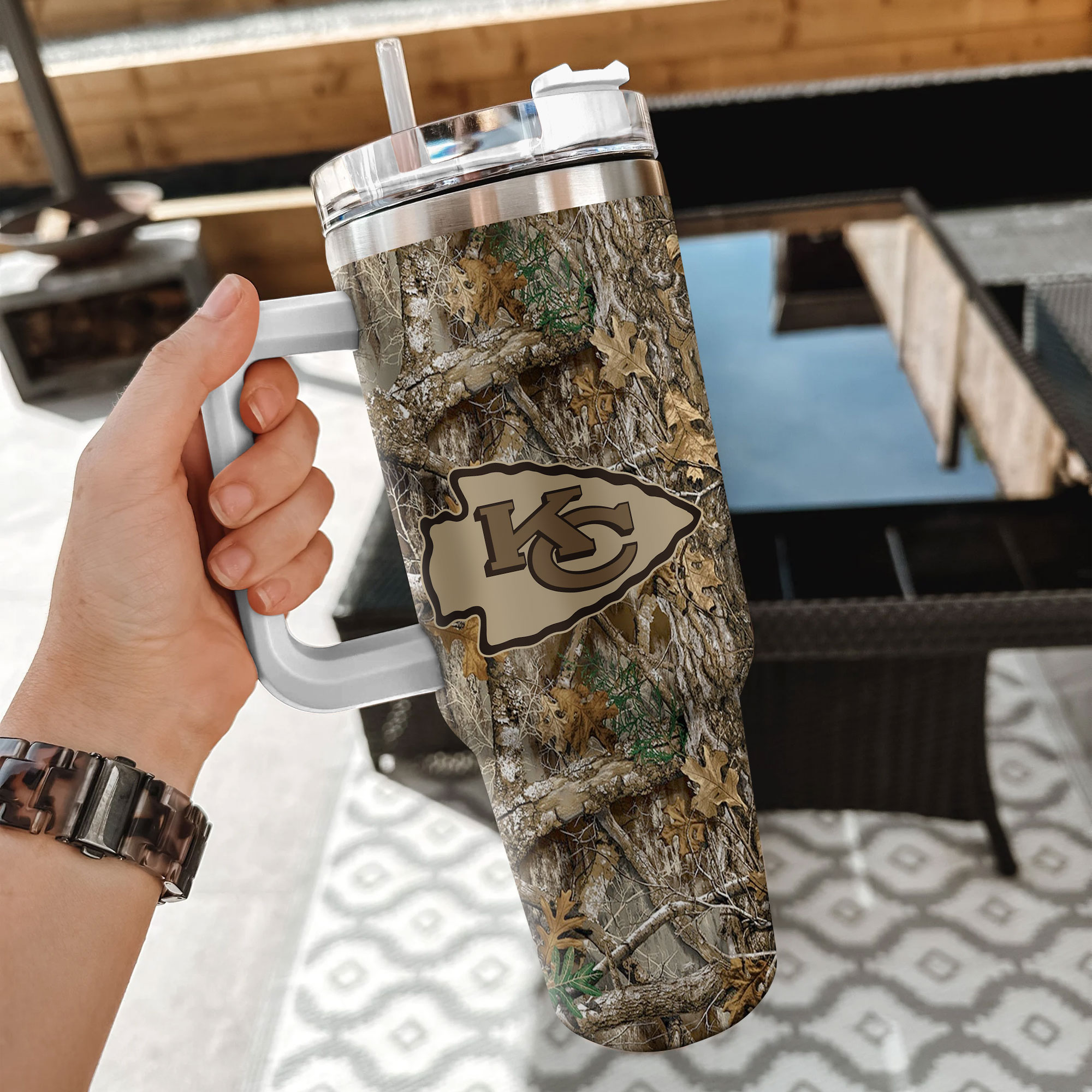 Kansas City Chiefs NFL Hunting Realtree Custom Stanley Cup 40 oz 30 oz Tumbler With Handle