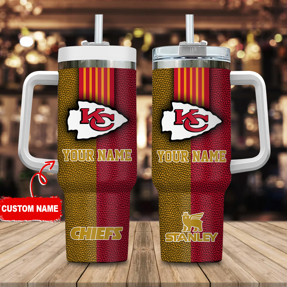 Kansas City Chiefs NFL Leather Effect Custom Stanley Cup 40 oz 30 oz Tumbler With Handle