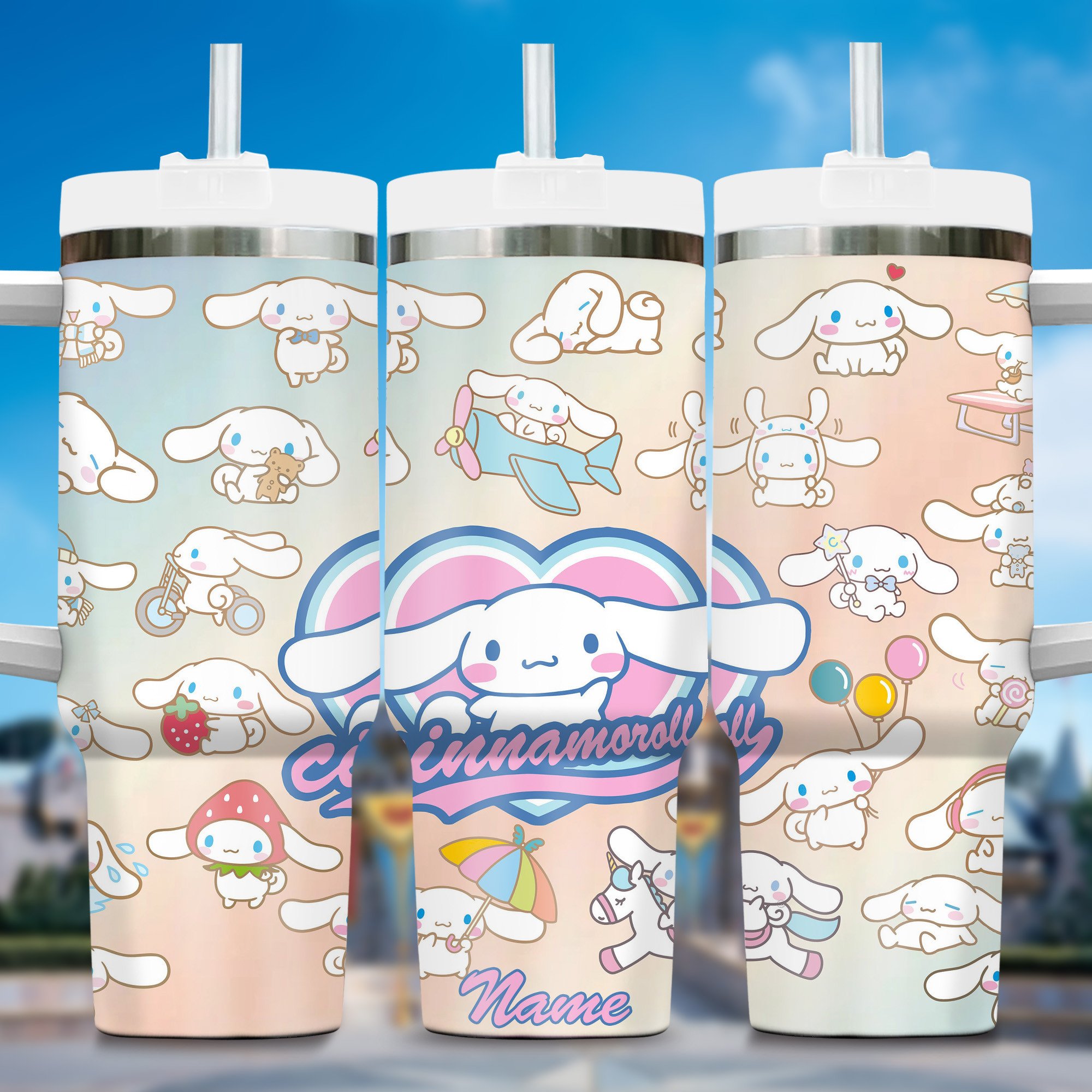 Kawaii Cinna Bunny Cartoon Custom Stanley Cup 40 oz 30 oz Tumbler With Handle