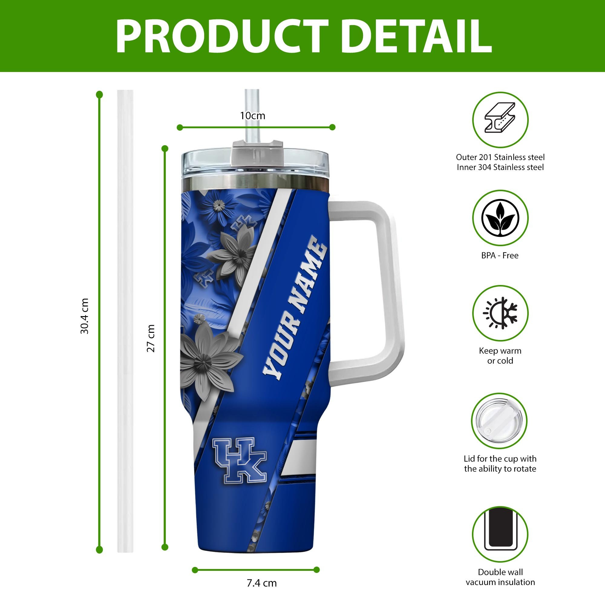 Kentucky Wildcats NCAA Custom Stanley Cup 40 oz 30 oz Tumbler With Handle