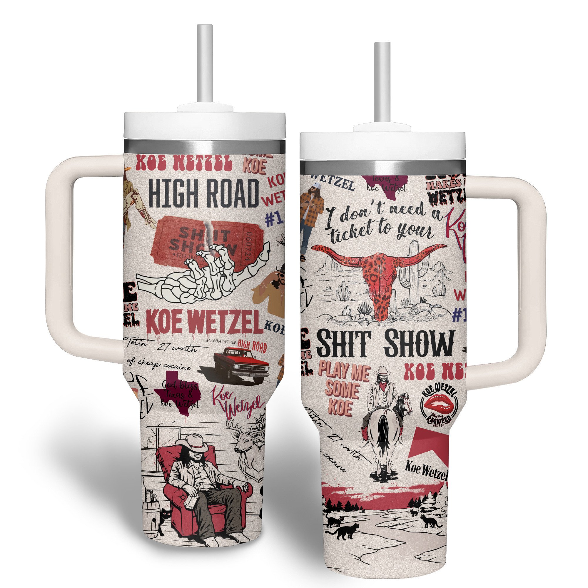 Koe Wetzel Music Custom Stanley Cup 40 oz 30 oz Tumbler With Handle