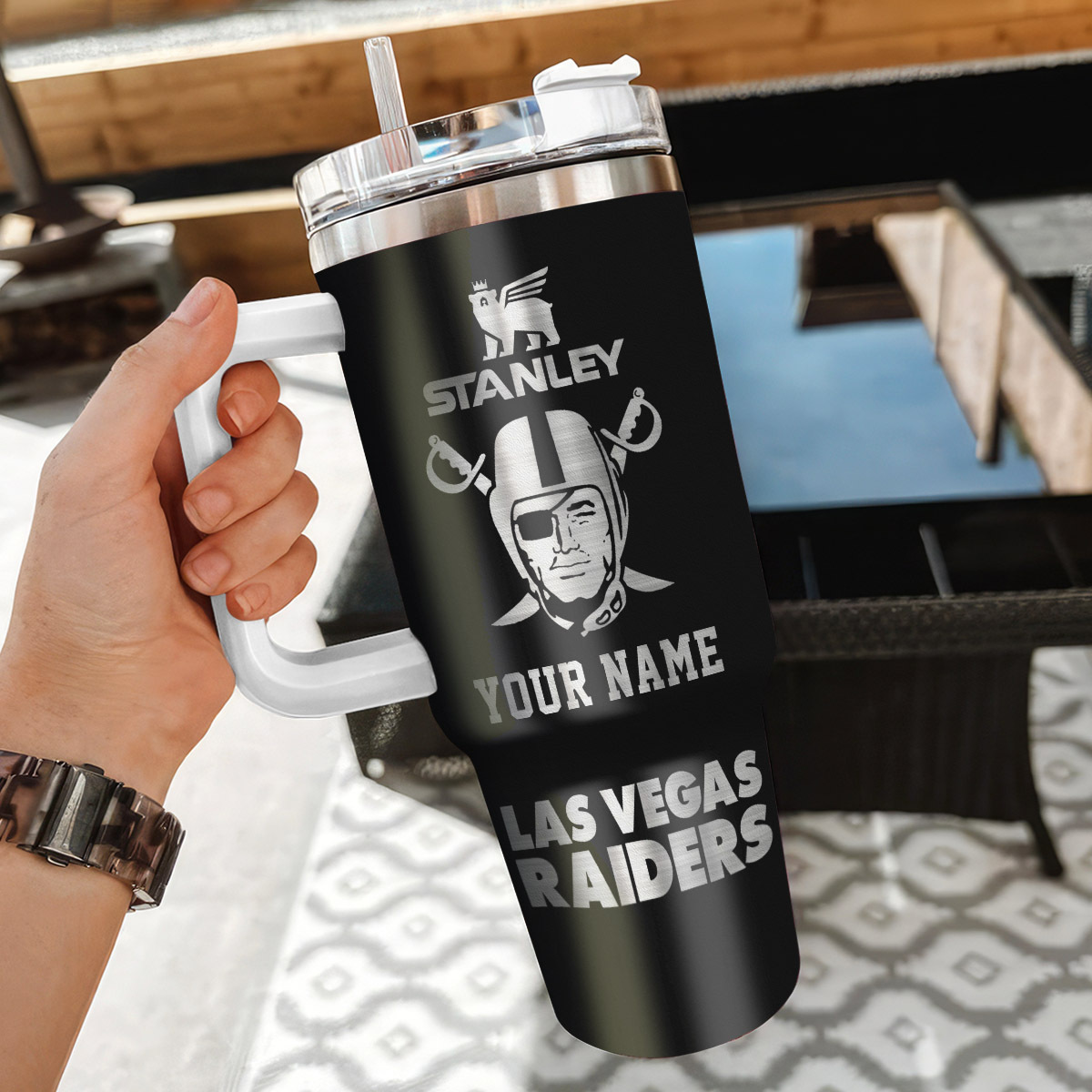 Las Vegas Raiders NFL Silver Logo Custom Stanley Cup 40 oz 30 oz Tumbler With Handle