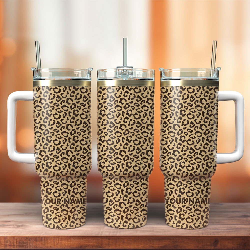 Leopard Artwork Custom Stanley Cup 40 oz 30 oz Tumbler With Handle