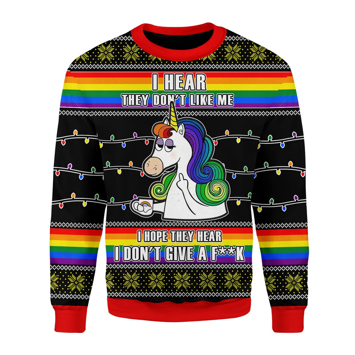 LGBT Unicorn I Don't Give A F**k Christmas Sweater - Stormmerch Exclusive