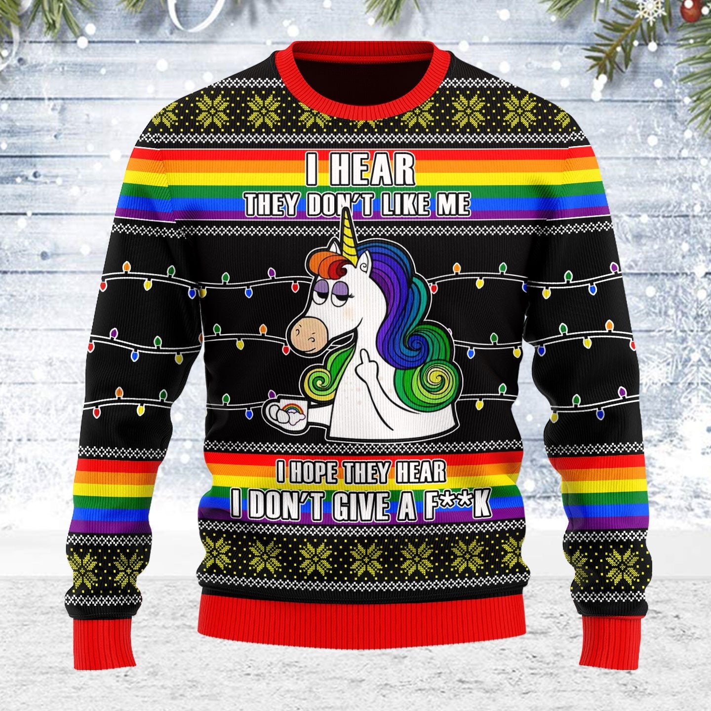 LGBT Unicorn I Don't Give A F**k Ugly Christmas Sweater - Stormmerch Exclusive