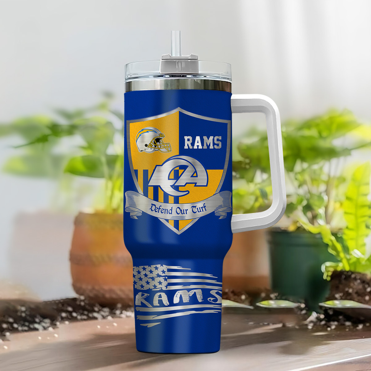 Los Angeles Rams NFL Silver Logo Custom Stanley Cup 40 oz 30 oz Tumbler With Handle