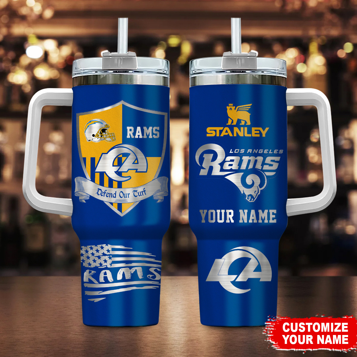 Los Angeles Rams NFL Silver Logo Custom Stanley Cup 40 oz 30 oz Tumbler With Handle