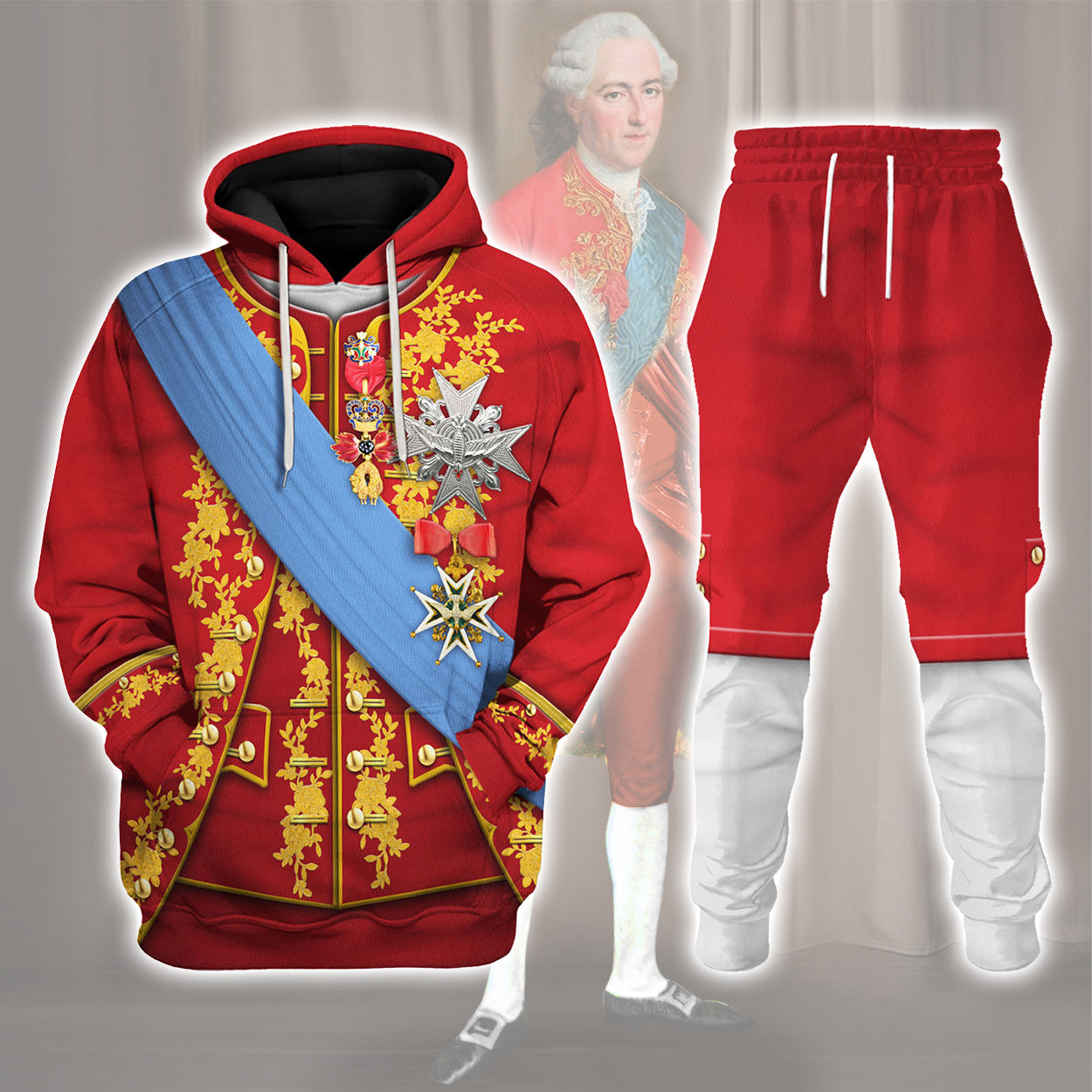 Louis XV of France Uniform All Over Print Hoodie Sweatshirt T-Shirt Tracksuit - Stormmerch Exclusive