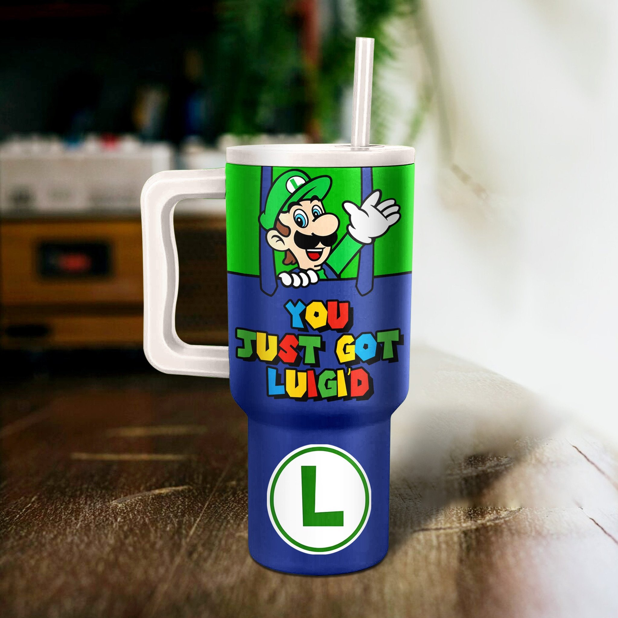 Luigi Super Mario Custom Stanley Cup 40 oz 30 oz Tumbler With Handle