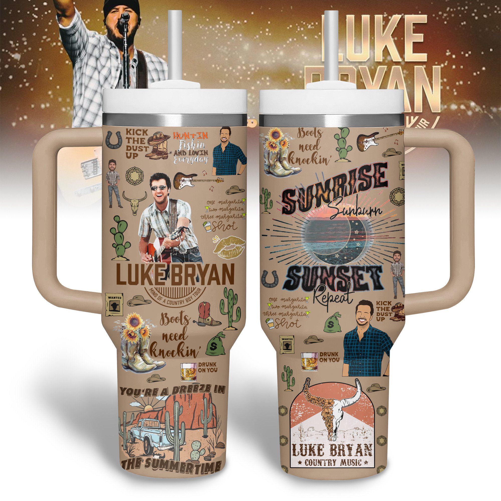 Luke Bryan Music Custom Stanley Cup 40 oz 30 oz Tumbler With Handle